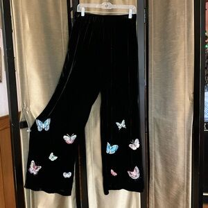 NWT Johnny Was JWLA Black Seamed Luciana Wide Leg Pants Embroidered